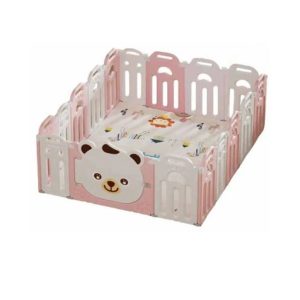 Сгъваема бебешка ограда за безопасна игра Feelkids Мече в розов цвят