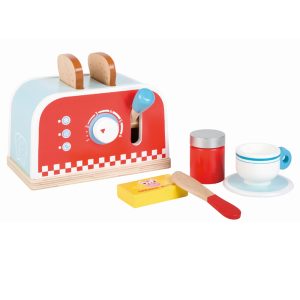 Детски дървен тостер Lelin toys с комплект за закуска