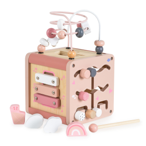 Дървен куб с активности Moni Toys, Розов