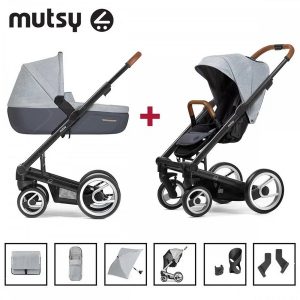 Mutsy Пакет MUTSY Шаси I2 Black + Кош За Новородено I2 Pure Cloud + Седалка I2 Pure Cloud + Аксесоари I2