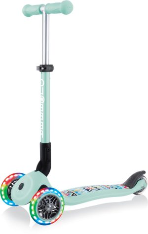 Сгъваема тротинетка със светещи колела Globber Junior Fantasy Lights Ментово зелена
