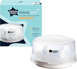 Парен стерилизатор за микровълнова фурна Tommee Tippee Micro Steri, с включена ортодонтична залъгалка 0-6м