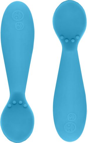 Обучителни силиконови лъжици Ezpz 4 + месеца Tiny Spoon Blue