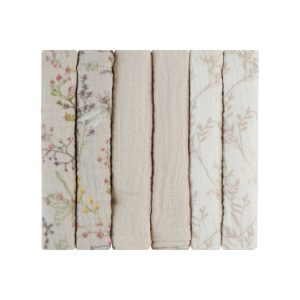 Комплект 6 бр муселинови кърпички Kikka Boo 30х30 см Secret Garden Beige
