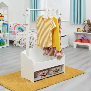 Дървена стойка за детски дрехи и етажерка с рафтове за съхранение White Grey