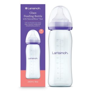 Стъклено бебешко шише за хранене Lansinoh™ NaturalWave 240 мл.
