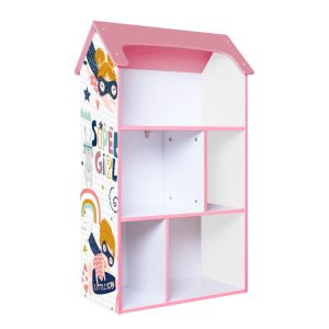 Детска етажерка къщичка Ginger Home за съхранение на книжки и играчки SUPER GIRL, Розова