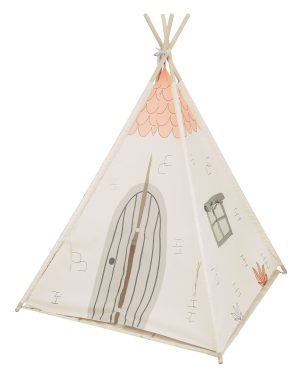 Дървена палатка за игра с мека подложка Kikka Boo House Beige
