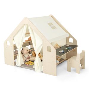 Детска дървена къща за игра с тента 6в1 Ginger Home