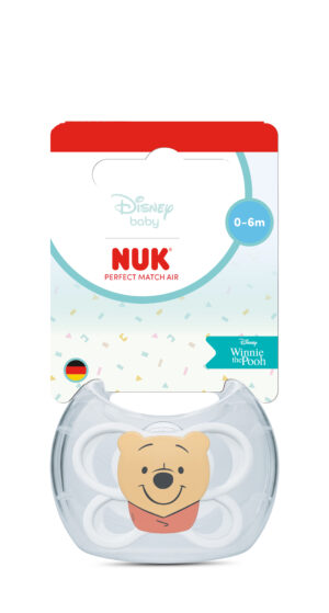 NUK Perfect Match биберон залъгалка, силикон 0-6мес. 1бр., AIR, Мечо Пух, бяла