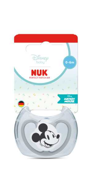 NUK Perfect Match биберон залъгалка, силикон 0-6мес. 1бр., AIR, Мики, сива