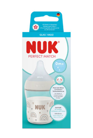 NUK Perfect Match Стъклено шише 120мл. със силиконов биберон за хранене S, 0+мес.