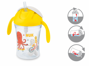 Неразливаща чаша със сламка NUK - Motion Cup, 230 ml, жълта