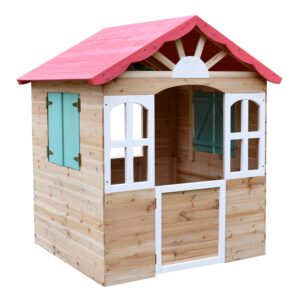 Детска дървена къщичка за игра на открито GINGER HOME – за двор и градина, 115×102×129 см