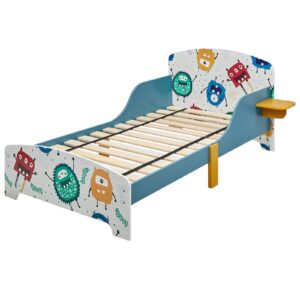Детско Легло GINGER HOME 140x70 см – Дървено, със Защита от Падане, MONSTER, За Деца 18+ месеца