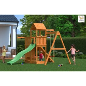 Дървена детска площадка с пързалка и люлки Fungoo ACTIVER