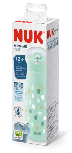 Спортна чаша NUK - Mini-Mi, PP, 450 ml, зелена на точки