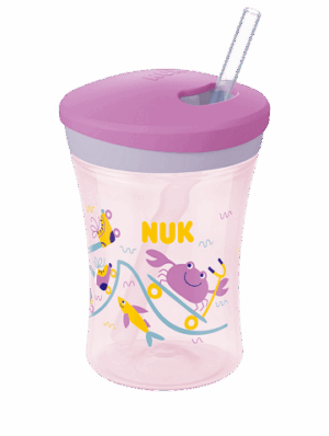 Чаша със сламка Nuk Evolution - Action Cup, 230 ml, розова