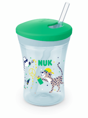 Чаша със сламка Nuk Evolution - Action Cup, 230 ml, зелена