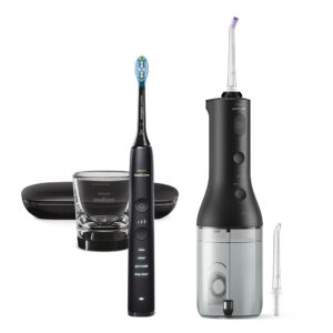 Комплект Ел. четка за зъби DiamondClean 9000 и Орален душ Power Flosser 3000, Philips Sonicare HX3886/43, черни