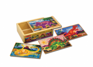 Melissa & Doug - Четири дървени пъзела в кутия - Динозаври