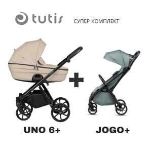 Tutis UNO 6+ бебешка количка 2в1 180 Beige + JOGO+ mint