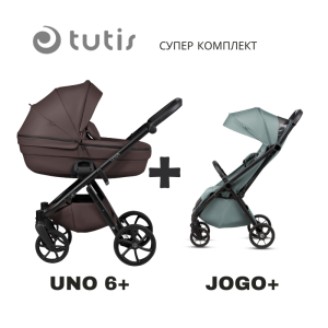 Tutis UNO 6+ Leather бебешка количка 2в1 177 Cioccolata + JOGO+ mint