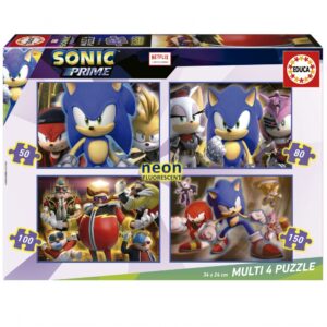 Прогресивен пъзел, Educa, Sonic Prime 4 в 1 Neon, 50/80/100/150 части
