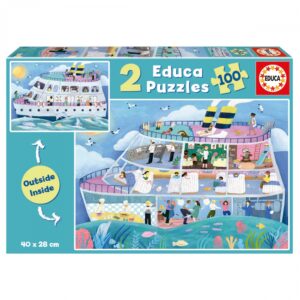Пъзел, Educa, Отвътре/Отвън, Кораб, 2 х 100 части