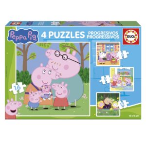 Прогресивен пъзел, Educa, Peppa Pig, 4 в 1, 6-9-12-16 части