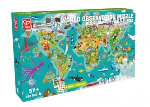 Пъзел и игра 2 в 1, Hape, Световна обиколка, 105 части