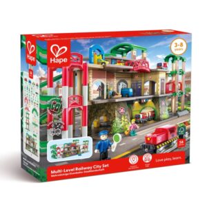Железопътен комплект, Hape, Многоетажен градски ЖП комплект, 58 части