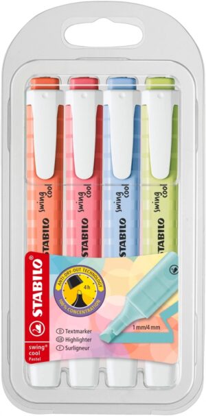 Комплект текст маркери, Stabilo, Swing Cool Pastel, 4 цвята