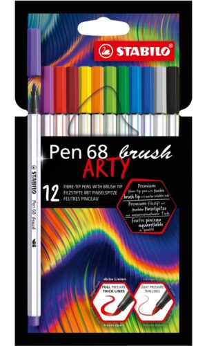 Комплект флумастери, Stabilo, Pen 68 Brush Arty, 12 цвята
