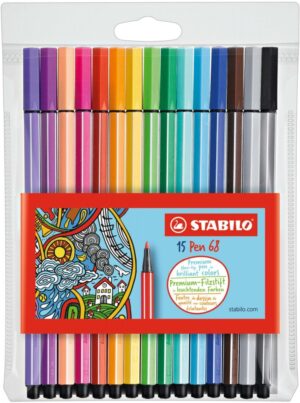 Комплект флумастери, Stabilo, Pen 68 10+5 neon, 15 цвята