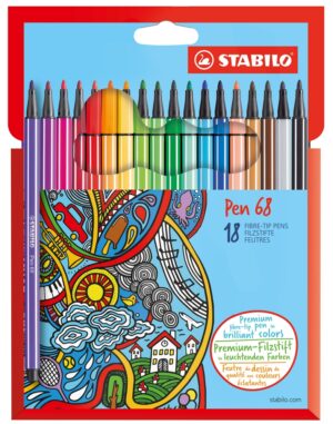Комплект флумастери, Stabilo, Pen 68, 18 цвята