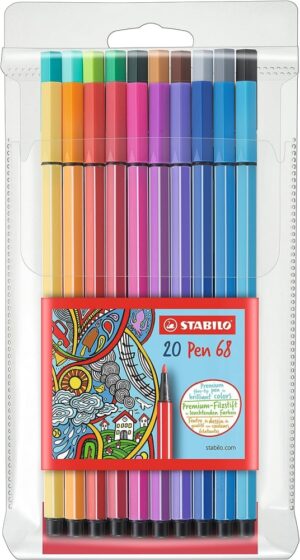 Комплект флумастери, Stabilo, Pen 68, 20 цвята
