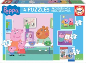 Прогресивен пъзел, Educa, Peppa Pig, 4 в 1, 12-16-20-25 части