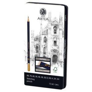 Комплект моливи за скициране в метална кутия, Astra, 12 броя