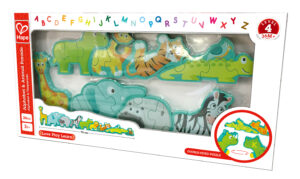 Дървен пъзел, Hape, Азбука и животни, Двустранен, 26 части
