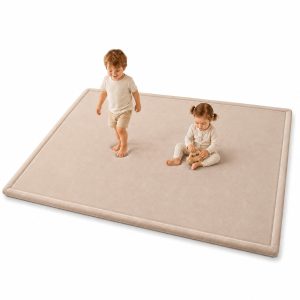 Детски Мемори Килим GINGER HOME LOLLA, 150x200 см, 3,5 см Дебелина, Кадифено Мек Водоустойчив Горен Слой, Мемори Пяна, Противохлъзгаща Основа, Бежов