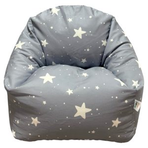 Детски Пуф Кресло GINGER HOME Little Stars, 100% Памук, Сив Барбарон Със Звезди, 55x44x55 см