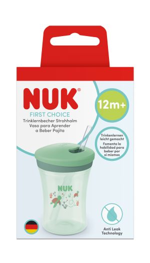 NUK ЧАША FIRST CHOICE СЪС СЛАМКА 230мл., 12м+, Костенурка, зелена