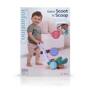 Интерактивна играчка за бутане, Infantino, Крокодил с топчета, Меки цветове