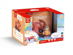 Игрален комплект, Hape, Комплект фигурки момче и кола с книжка, 4 части