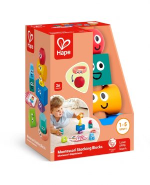 Комплект кубчета и форми за подреждане, Hape, Montessori, 26 части