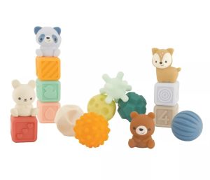 Комплект бебешки сензорни играчки, Infantino, Меки цветове, 16 бр.
