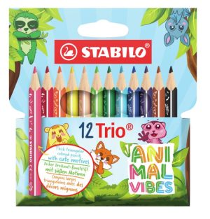 Комплект цветни моливи, Stabilo, Trio thick, Animal Vibes, 12 цвята
