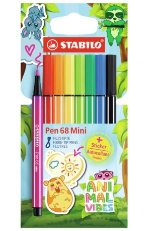 Комплект флумастери, Stabilo, Pen 68 Mini, Animal Vibes, 8 цвята
