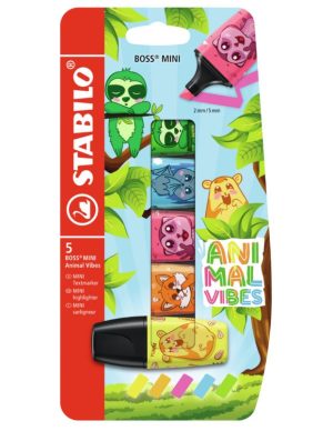 Комплект мини текст маркери, Stabilo, Boss Mini, Animal Vibes, 5 броя